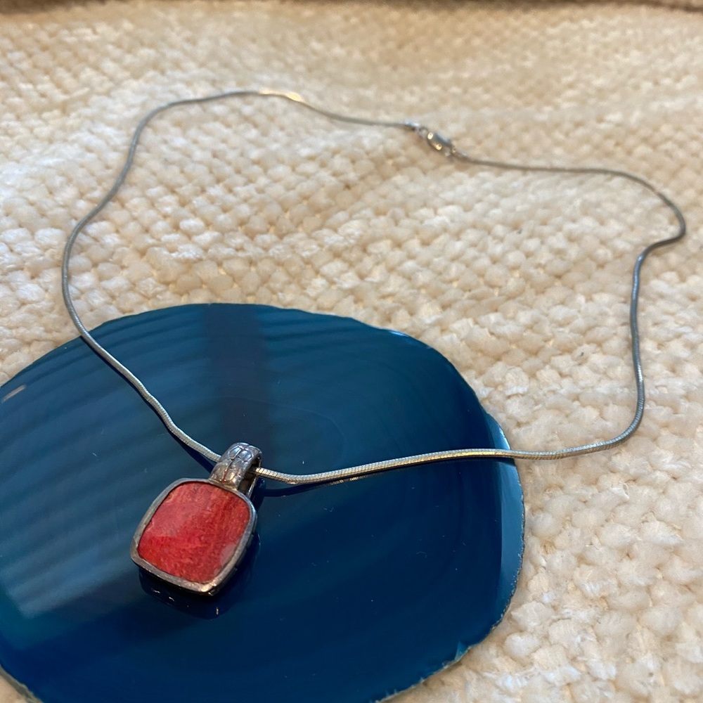 Authentic Red Coral Pendant Sterling Silver Chain